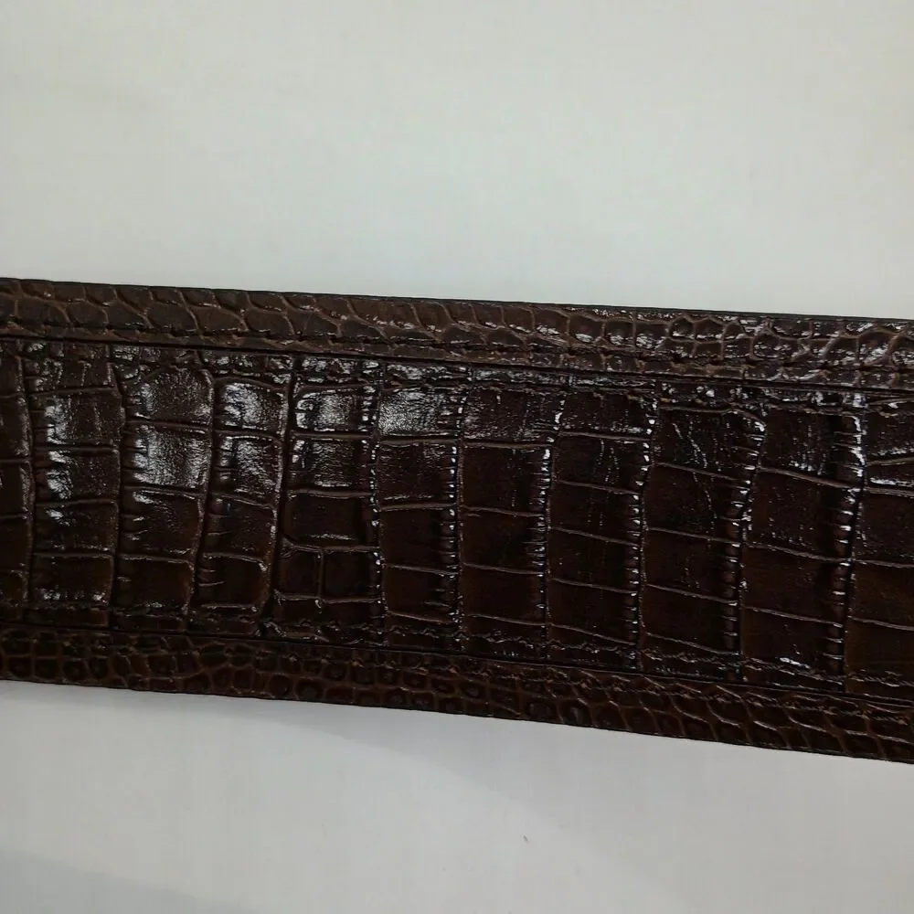 Ann Taylor Belt Croc-embossed Leather 2” Wide Suede-Lined Size XS 29-33” Brown